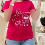 تیشرت دخترانه نخ پنبه رنگ سرخابی