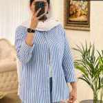 شومیز مانتویی مدل نیکتا جنس نخی راه راه کد 525