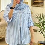 شومیز مانتویی راه راه آبی سفید