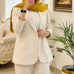 ست کت و شلوار مدل گیسو جنس لنین نچرال تک رنگ کرم کد 536