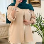 شومیز مانتویی مدل آناهل جنس پارچه لنزی مناسب تابستان کد 538