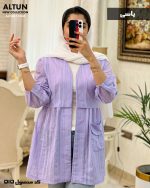 حراج مانتو تابستانی مدل آنجل جنس نخی پلوتی راه راه کد 515 - تصویر 6