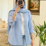 شومیز مانتویی السانا جنس نخی راه راه کد 494