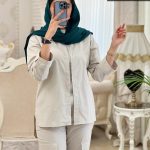 ست مانتو شلوار لنین خاکی