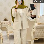 کت شلوار زنانه جنس لنین استخوانی