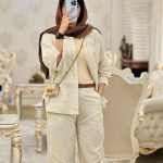 ست شومیز شلوار مدل شکوفه جنس لنین نچرال کد 740