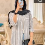 شومیز مانتویی راه راه جنس لنین