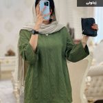 شومیز مانتویی تابستانی جنس کتیبه رنگ زیتونی
