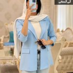 کت تک زنانه جنس مازراتی رنگ آبی آسمانی