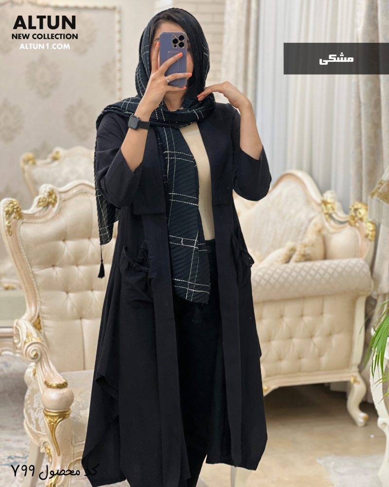 حراج مانتو بلند مدل جیب کش جنس بابوس نخ کد 799 - تصویر 2