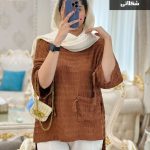 مانتو کوتاه جنس حصیری کوک دوزی شکلاتی