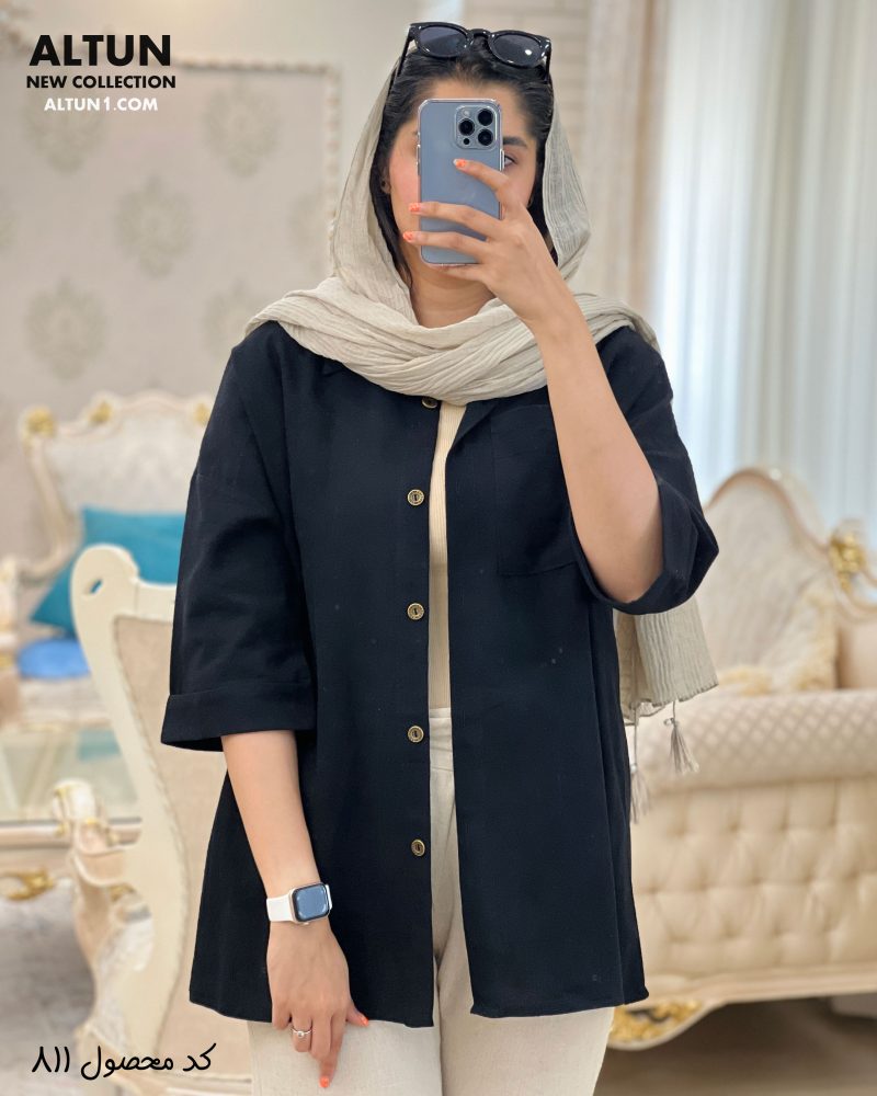 شومیز مانتویی دخترانه تابستانی جنس لنین رنگ مشکی