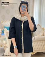 شومیز مانتویی دخترانه تابستانی جنس لنین رنگ مشکی