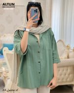 شومیز مانتویی دخترانه تابستانی جنس لنین رنگ سبز
