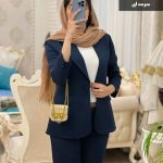 ست کت و شلوار زنانه جنس مازراتی رنگ سرمه ای