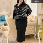 ست بافت و دامن زنانه ریز بافت رنگ مشکی