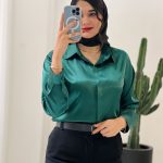 شومیز ساتن زنانه رنگ سبز