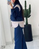 ست کتی با شلوار نایس کتان ترکیبی با توییت کد 889 - تصویر 3