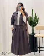 ست کراپ کت با دامن شیدا جنس کتان ترک گرم بالا کد 907 - تصویر 4