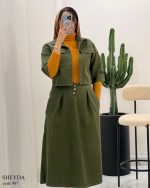 ست کراپ کت با دامن شیدا جنس کتان ترک گرم بالا کد 907 - تصویر 2