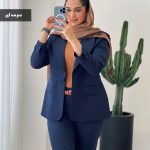 کت زنانه جنس مازراتی رنگ سرمه ای