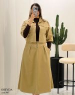 ست کراپ کت با دامن شیدا جنس کتان ترک گرم بالا کد 907 - تصویر 5