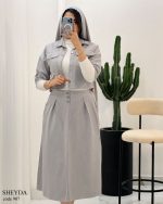 ست کراپ کت با دامن شیدا جنس کتان ترک گرم بالا کد 907 - تصویر 7