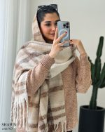 شال موهر زنانه طوسی کرم شکلاتی