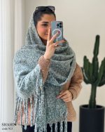 شال موهر زنانه طوسی آبی