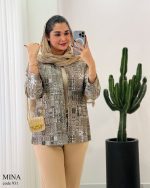 مانتو کتی ژاکارد رنگ قهوه ای