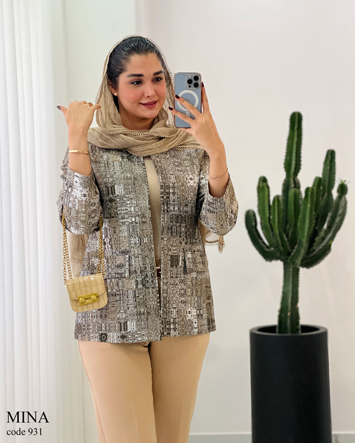 56418748 مانتو کتی ژاکارد رنگ قهوه ای