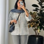 کت بهاره پارچه ژاکارد رنگ آسمانی