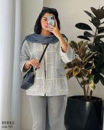 کت بهاره پارچه ژاکارد رنگ آسمانی