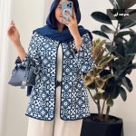 کت زنانه جنس ژاکارد رنگ سرمه ای