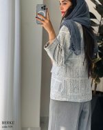 کت بهاره پارچه ژاکارد رنگ آسمانی