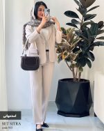 کت و شلوار زنانه جنس مازراتی رنگ استخوانی