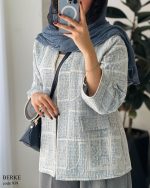 کت بهاره پارچه ژاکارد رنگ آسمانی