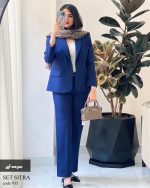 کت و شلوار زنانه جنس مازراتی رنگ سرمه ای