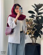 کت زنانه عیدانه جنس ژاکارد رنگ طوسی