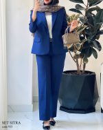 کت و شلوار زنانه جنس مازراتی رنگ سرمه ای