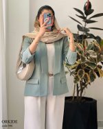 کت زنانه عیدانه جنس بیسکوییتی رنگ سبز آبی