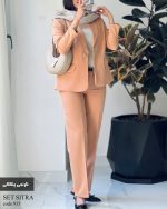 کت و شلوار زنانه جنس مازراتی رنگ نارنجی پنککی