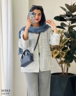 کت بهاره پارچه ژاکارد رنگ آسمانی
