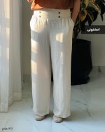 شلوار بگ کمر پهن جنس لنین اسلپ درجه یک کد 975 - تصویر 2