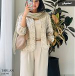 کت مدل ترلان جنس لینن سوزن دوزی و پولک دوزی کد 985 - تصویر 2