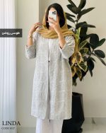 مانتو بلند مدل لیندا جنس گازوییلی سوزن دوزی کد 1017 - تصویر 5
