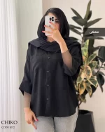 شومیز مانتویی مدل چیکو جنس لینن شانتون کد 1012 - تصویر 2