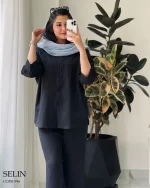 شومیز مانتویی سلین جنس اسلپ لینن کد 996 - تصویر 8