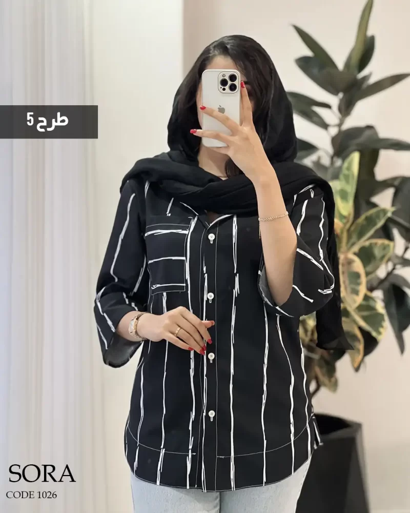 حراج شومیز مانتویی سورا جنس نخی کد 1026 - تصویر 7