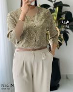 شومیز نگین جنس نخ تایلندی گرم بالا کد 1020 - تصویر 6